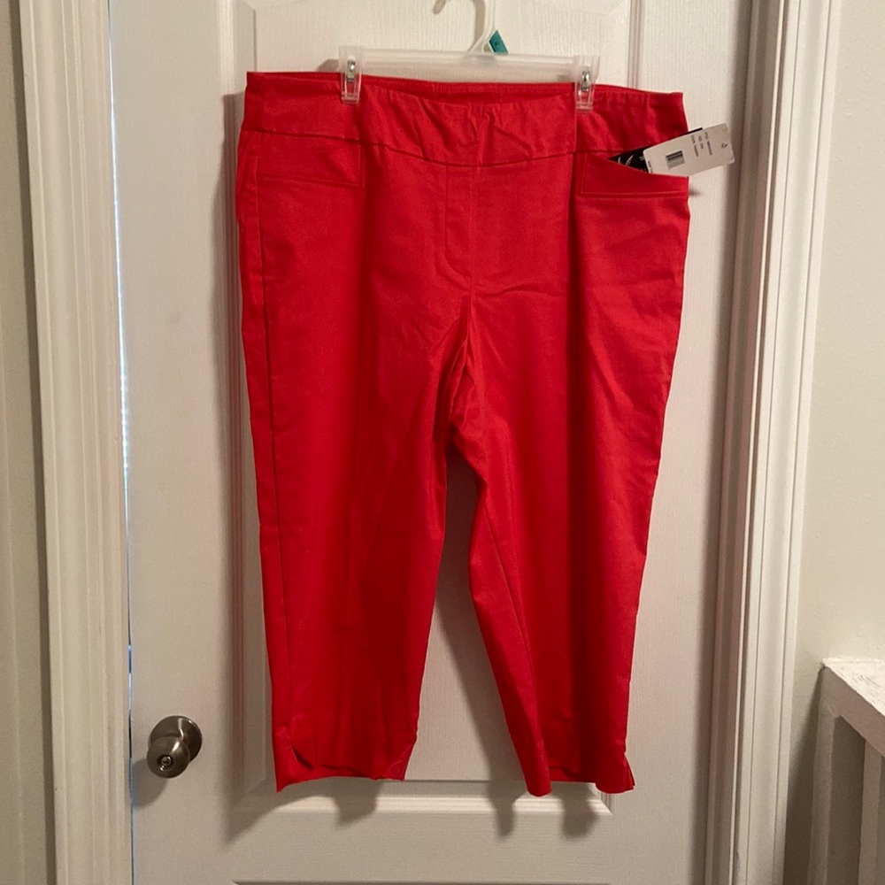 NWT zac and rachel capri length slacks. They are a pink/coral color. 20W